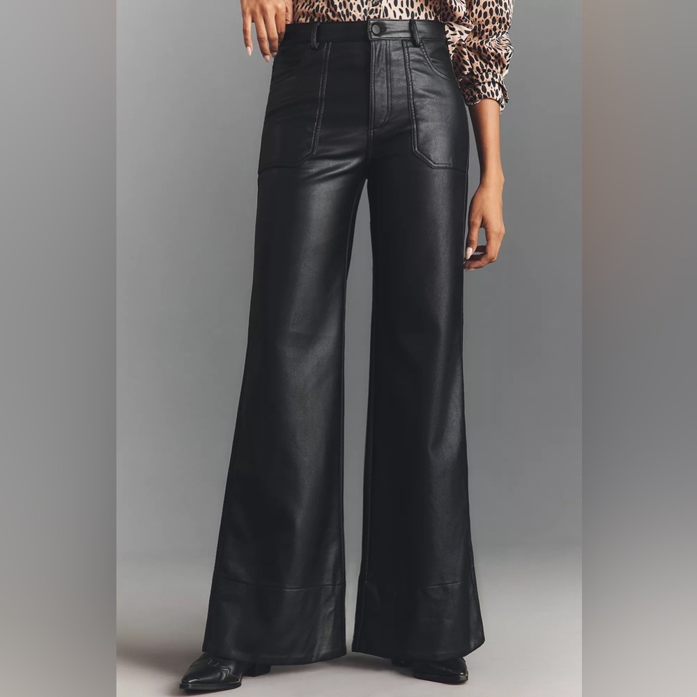 NWT Anthropologie The Rylan Faux Leather Relaxed High-Rise Flare Pants by Pilcro - Picture 5 of 12